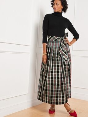 Talbots 20WP Multicolor Metallic Taffeta Patio Plaid Holiday Midi Skirt